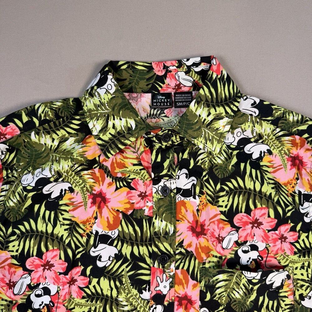 Disney Mickey Mouse Hawaiian Shirt Mens Small Floral Button Up Short Sleeve - Picture 2 of 8